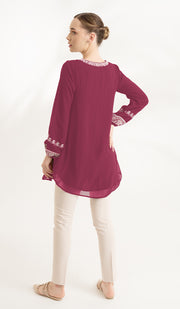 Amalie Embroidered Long Modest Tunic - Orchid