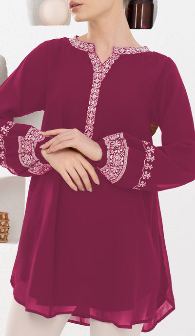 Amalie Embroidered Long Modest Tunic - Orchid