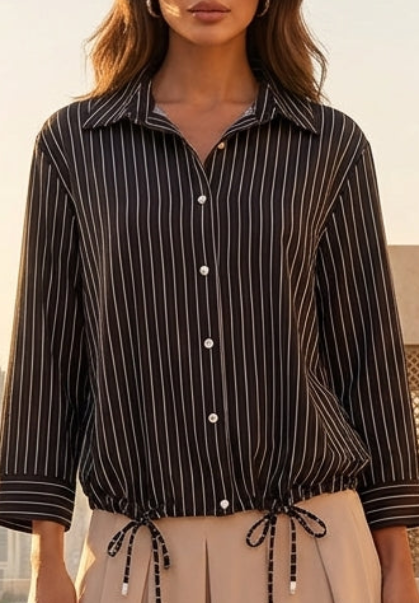 burgundy dresses for women Parvin Black Pinstripe Buttondown Dress Shirt | Modest Islamic Clothing