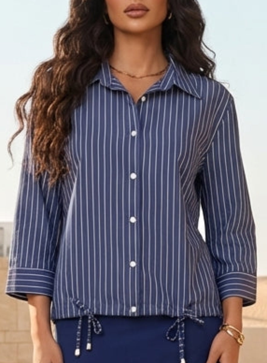 Parvin Navy Blue Pinstripe Buttondown Dress Shirt | Modest Islamic Clothing