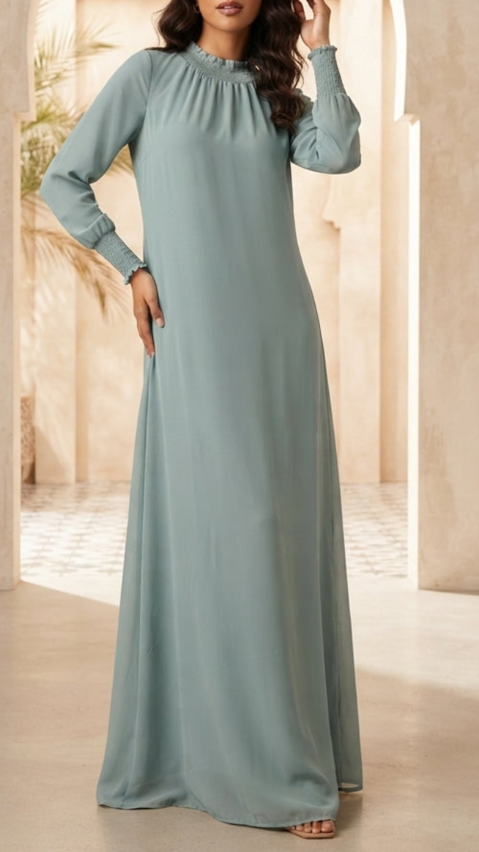 Samara Sea Green Chiffon Modest Long Maxi Dress | Modest Muslim Dresses