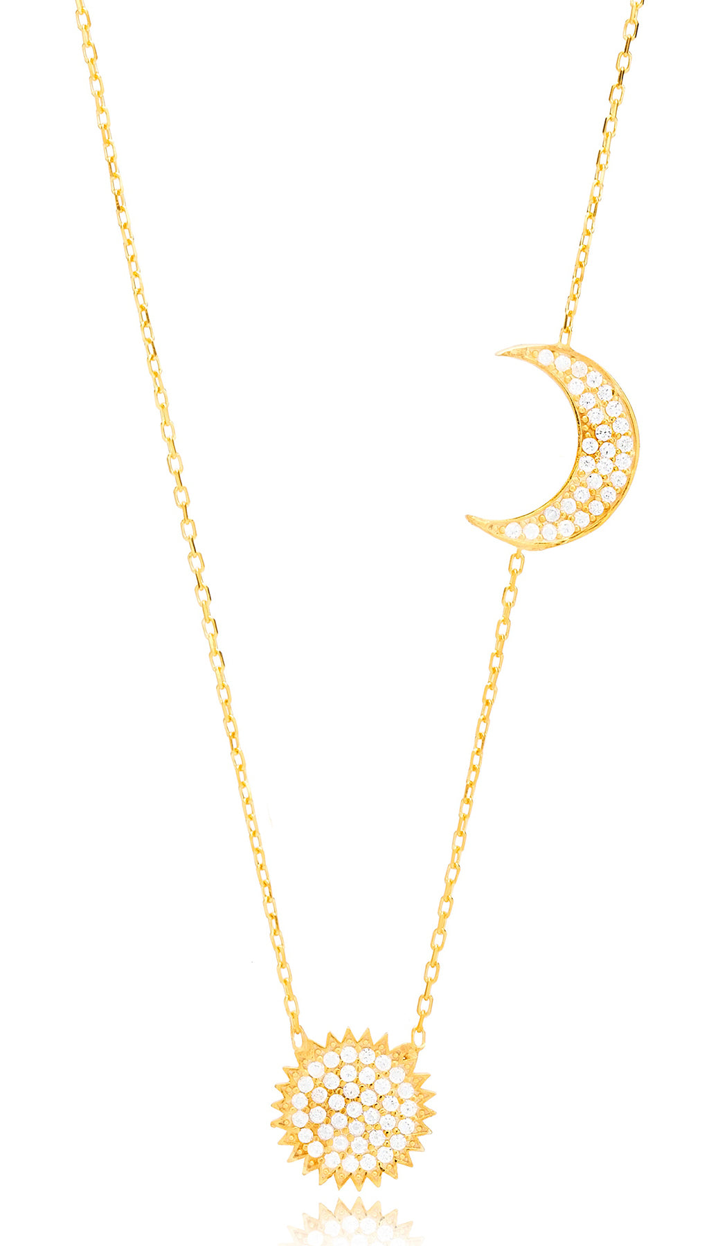 Sara Gold plated Sterling Silver Crescent Moon and Sun Necklace