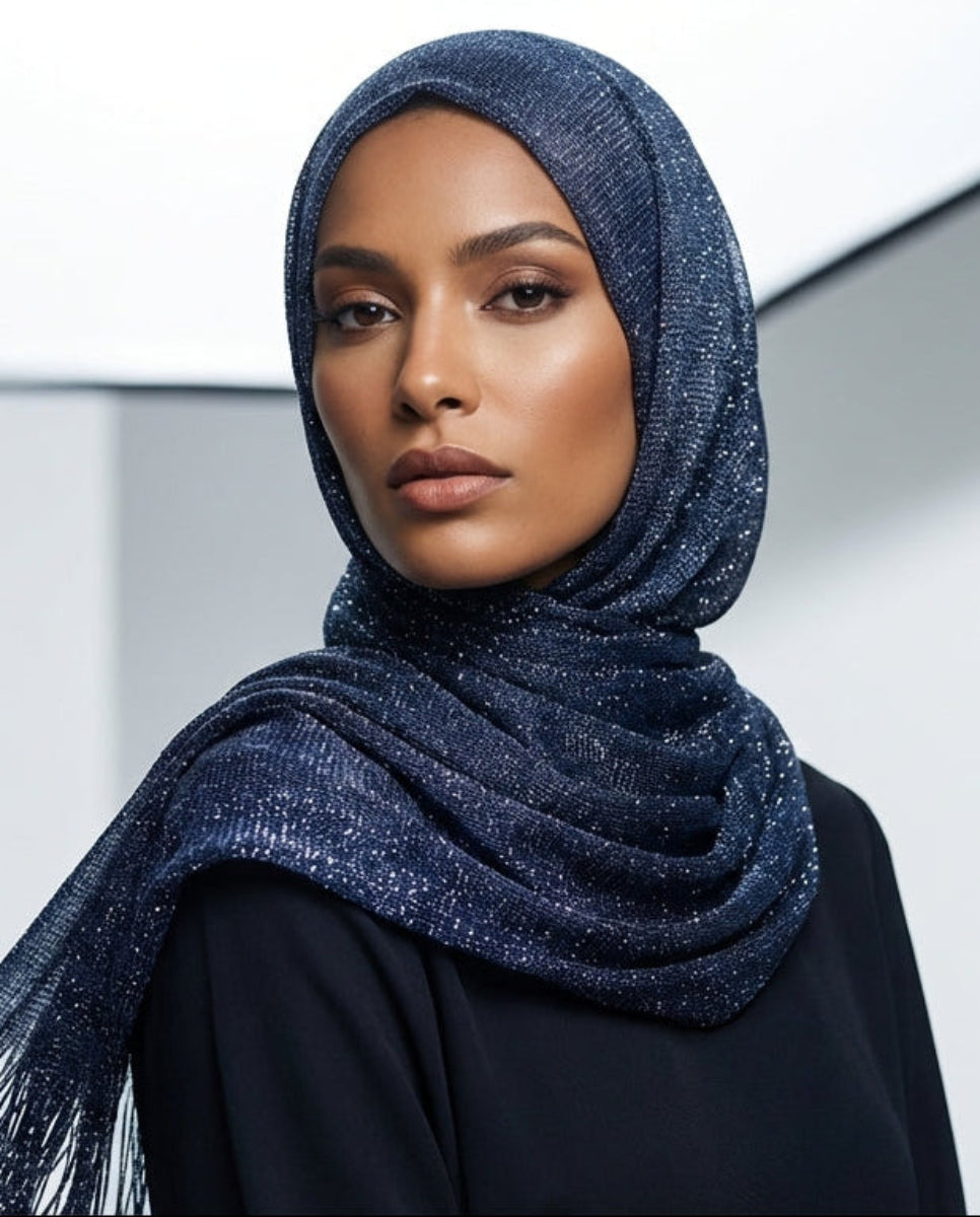 Silky Metallic Non-slip Shawl Hijab - Silver | Islamic Hijabs