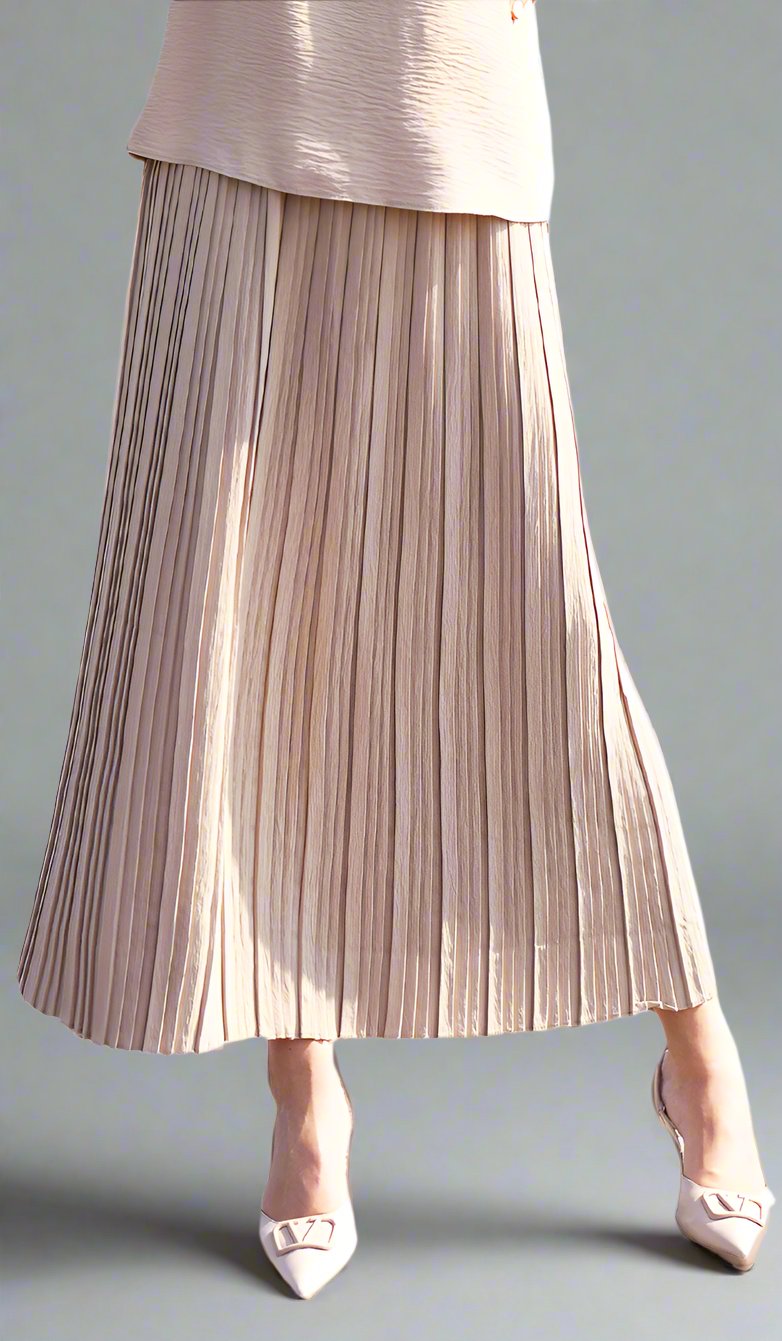 Valia Latte Beige Pleated Long Maxi Skirt | Modest Skirts