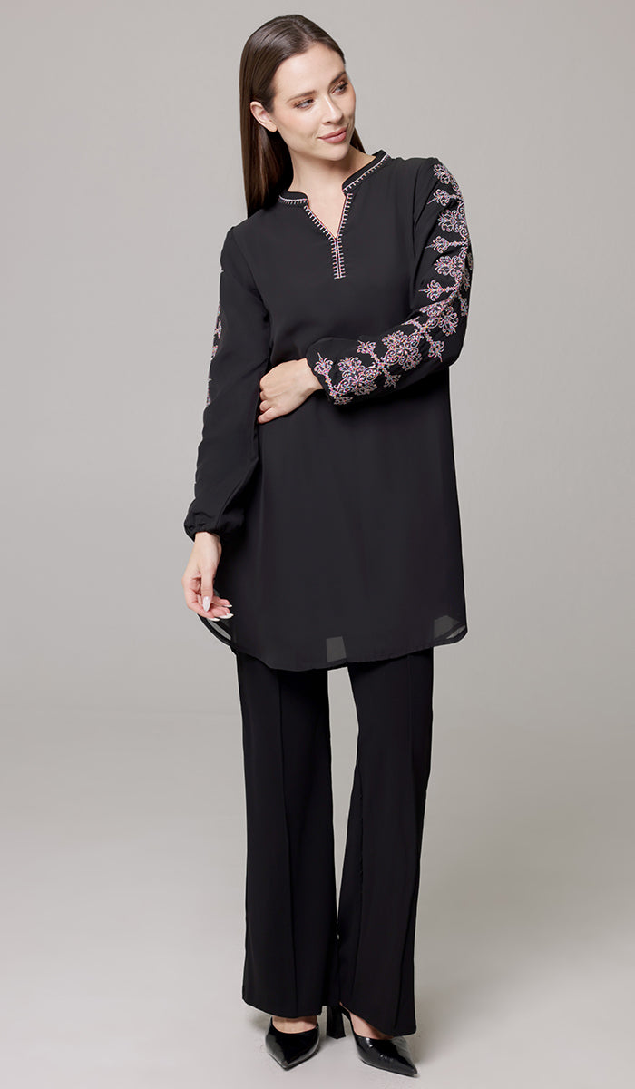 Tunique Longue Modeste Brodée Amalie - Orchidée