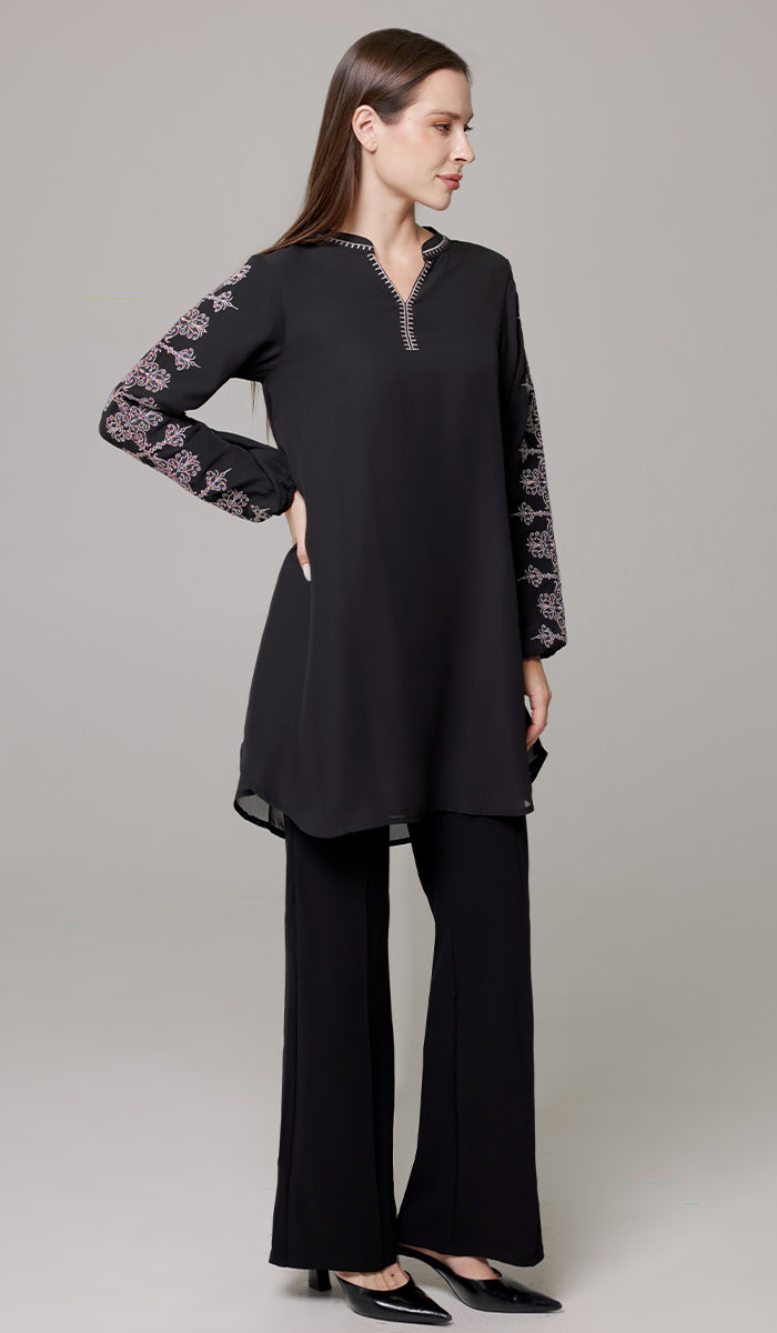 Tunique Longue Modeste Brodée Amalie - Orchidée