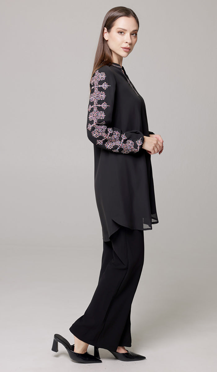 Tunique Longue Modeste Brodée Amalie - Orchidée