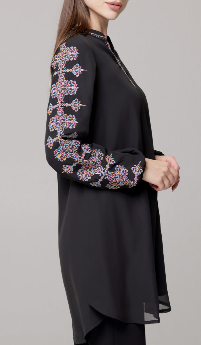 Tunique Longue Modeste Brodée Amalie - Orchidée