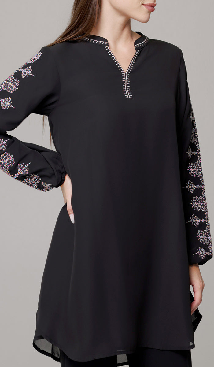 Tunique Longue Modeste Brodée Amalie - Orchidée