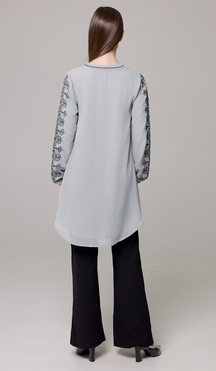 Tunique Longue Modeste Brodée Amalie - Orchidée