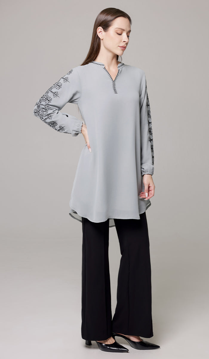 Tunique Longue Modeste Brodée Amalie - Orchidée