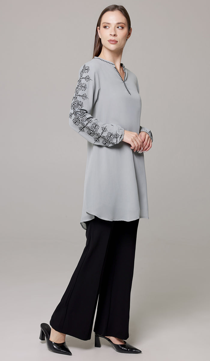 Tunique Longue Modeste Brodée Amalie - Orchidée