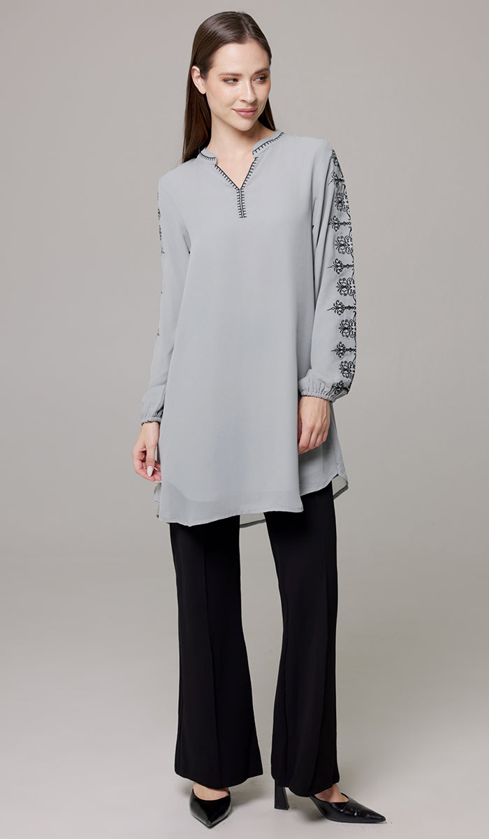 Tunique Longue Modeste Brodée Amalie - Orchidée