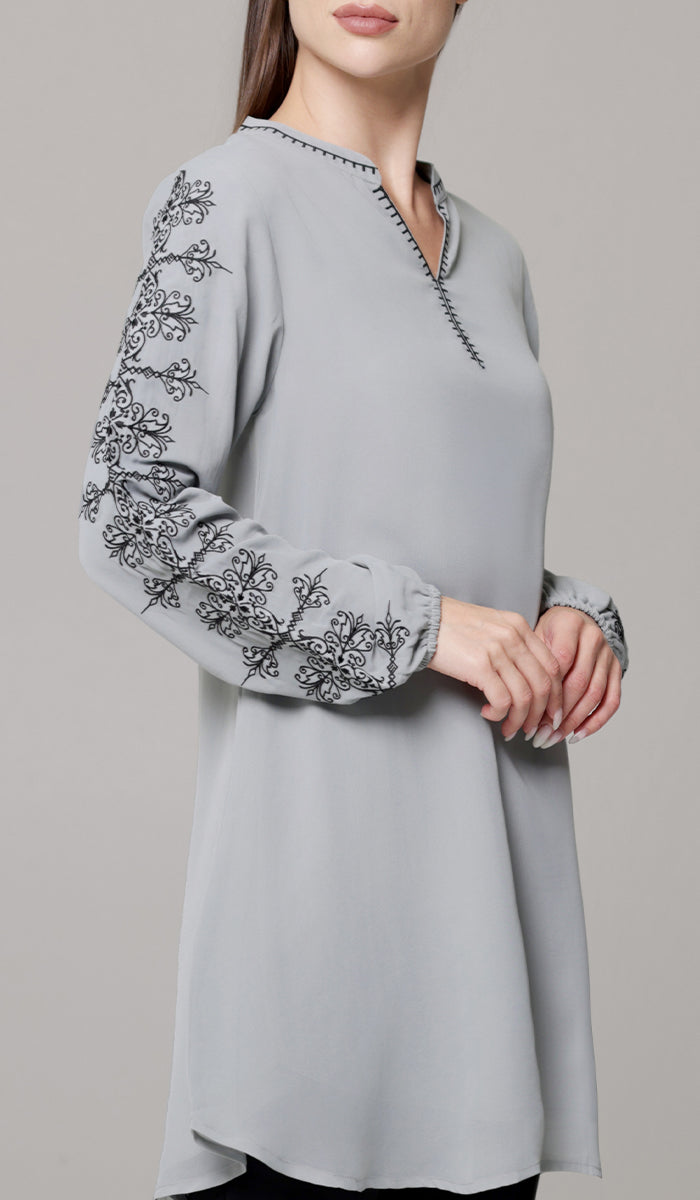 Tunique Longue Modeste Brodée Amalie - Orchidée