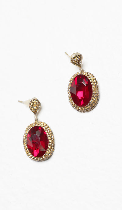 Amira Jeweled Statement Earrings - Red