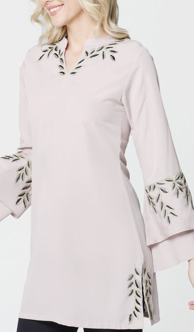 Arzoo Gold  Embellished Long Modest Tunic - Blush - PREORDER (ships in 2 weeks)