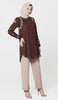 Azmi Gold Embroidered Long Modest Tunic - Cocoa