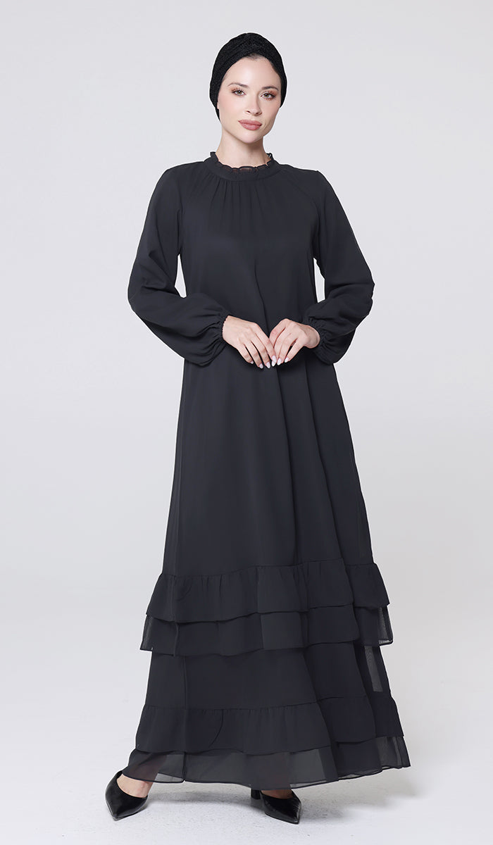 Bella Modest Long Chiffon Maxi Dress- Black | Modest Muslim Dresses