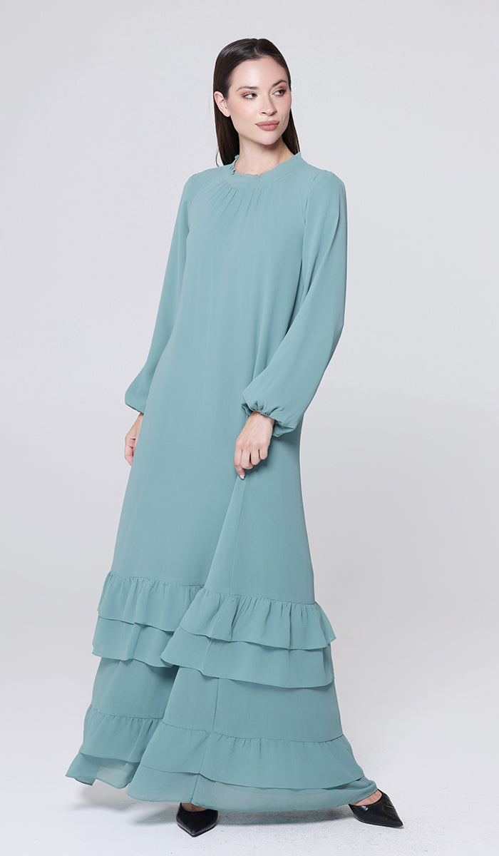 Bella Modest Long Chiffon Maxi Dress - Sea Green - PREORDER (ships in 2 weeks)