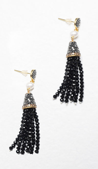 Black Onyx Crystal Turkish Tassel Earrings