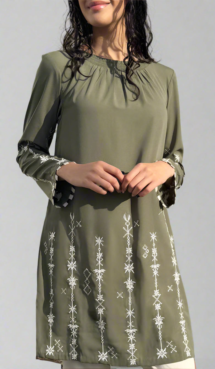 Embroidered Modest Tunic - Olive Green | Muslim Clothing | Artizara ARTIZARA.COM Embroidered Modest Tunic - Olive Green | Muslim Clothing | Artizara ARTIZARA.COM