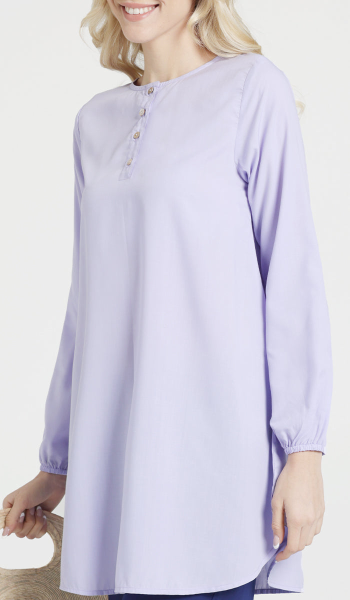 Darya Light Purple Mostly Cotton Simple Everyday Tunic Modest