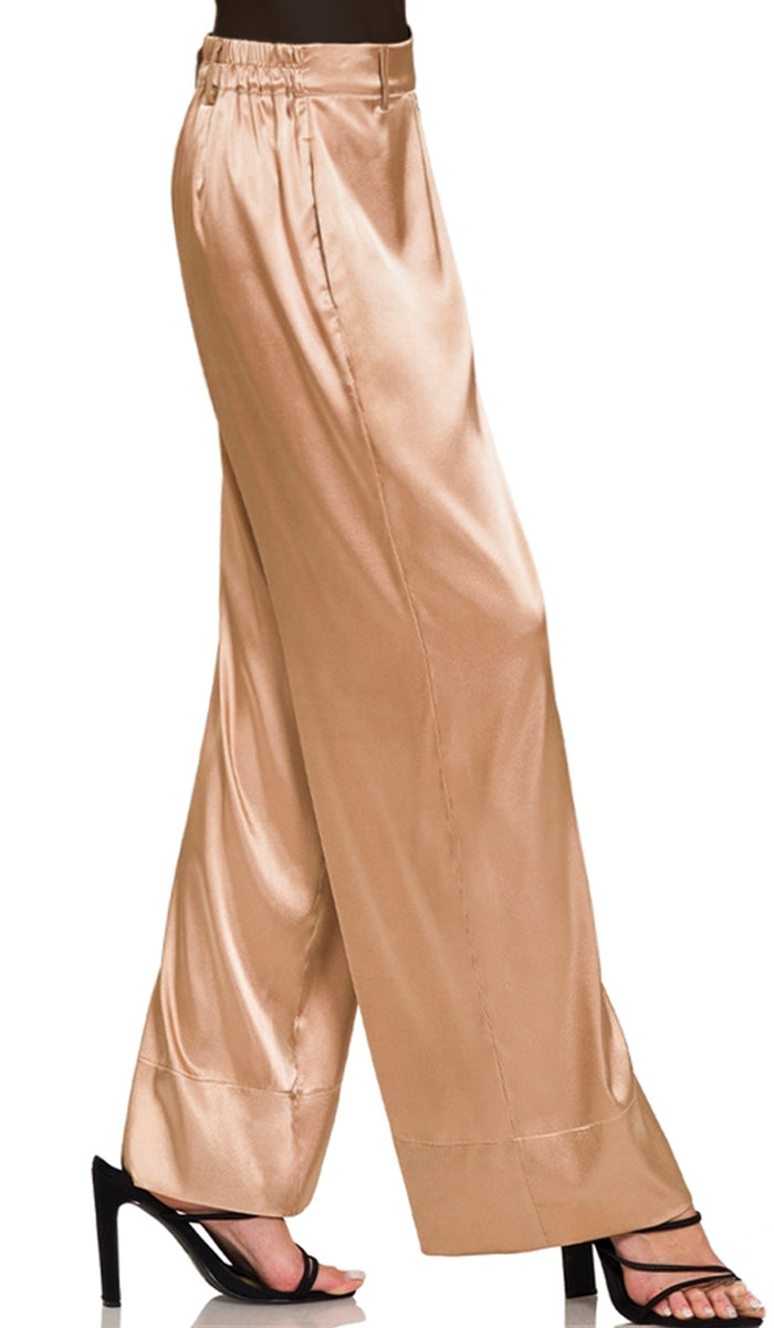 Eva Loose Stretch Wide Leg Silky Pants - Champagne | Modest Pants | Artizara USA 8 (M)/30 in.(76.2 cm)Garment Waist Eva Loose Stretch Wide Leg Silky Pants - Champagne | Modest Pants | Artizara USA 8 (M)/30 in.(76.2 cm)Garment Waist