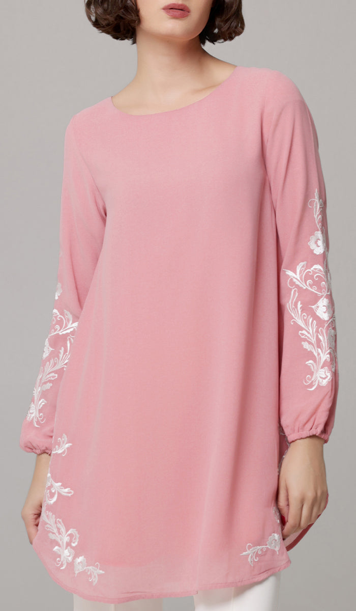 Modest Muslim Women's Long Hooded Tunic 5213 - Blush Pink