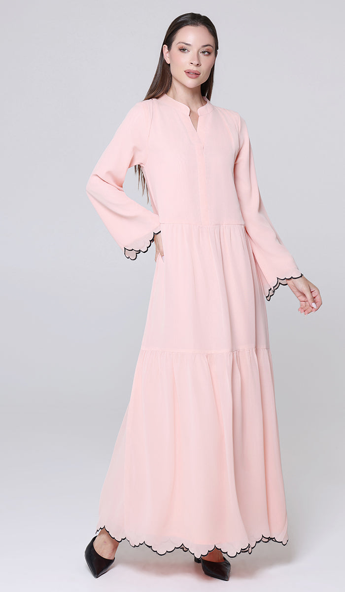 Kiran Pink and Black Embroidered Formal Modest Long Maxi Dress | Modest Muslim Dresses