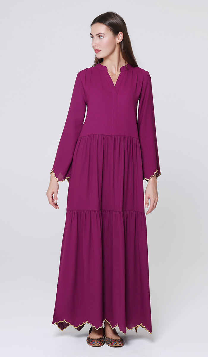 purple modest dresses for women Modest Dark Purple Bridesmaid Dresses Bell Sleeves Long