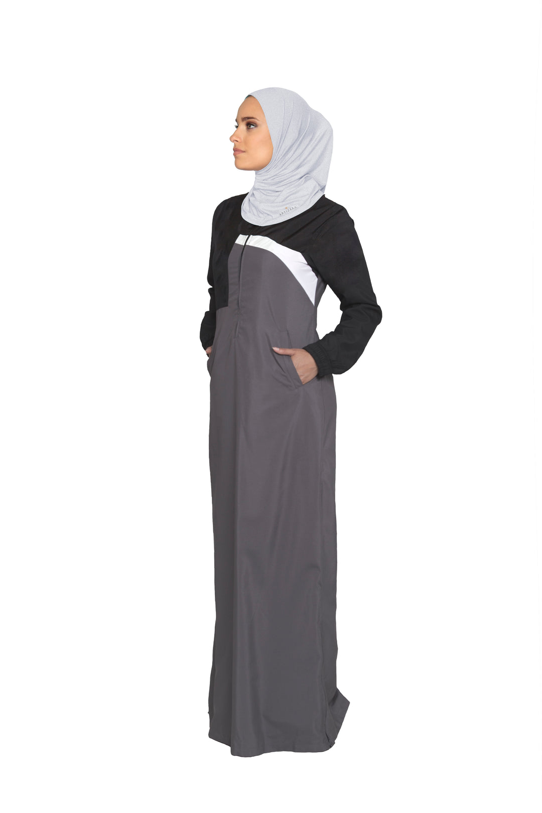 One Piece Stretch Sports Hijab - Light Gray Heather