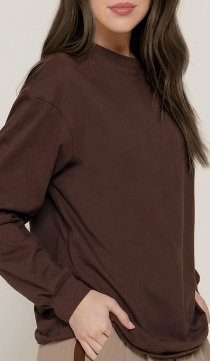 Lina Soft Cotton Everyday Long Sleeve T Shirt - Cocoa Brown