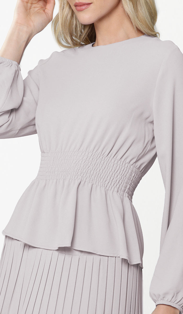 Lulu Modest Essential Latte Peplum Blouse | Muslim Clothing | Artizara USA 10 (L)/42 in.(107 cm)Garment Chest