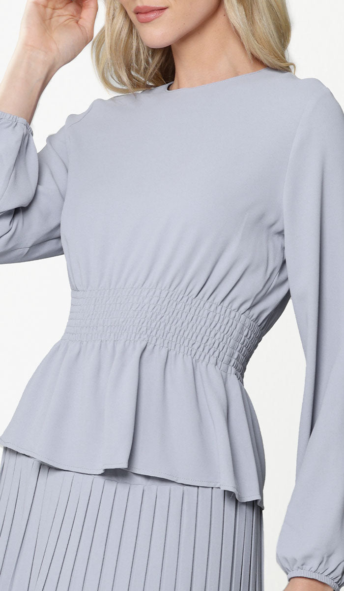 sachin and babi light blue dress Lulu Modest Essential Powder Blue Peplum Blouse | Muslim Clothing