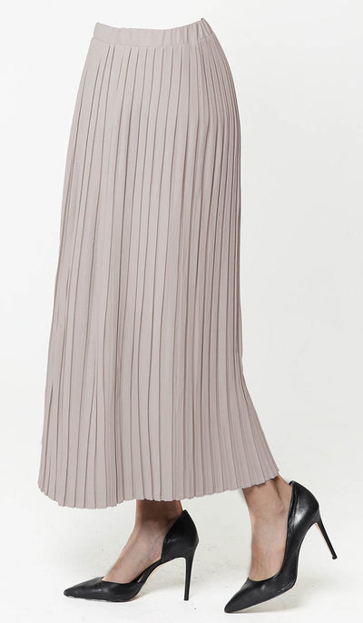 Lulu Pleated Long Maxi Skirt - Latte