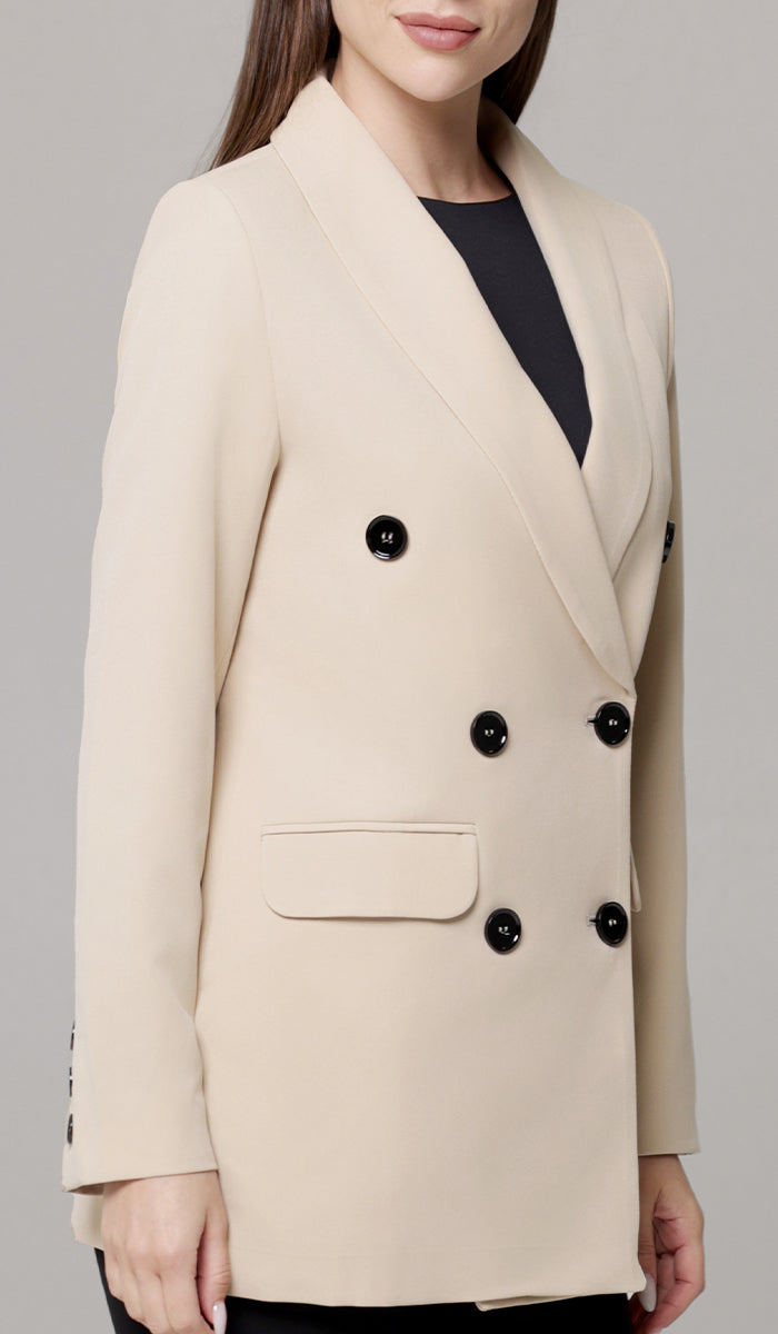 Lyla Long Comfy Blazer Jacket- Vanilla | Modest Islamic Clothing