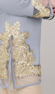 Mahnaz Gold Embellished Long Modest Tunic - Silver Mist
