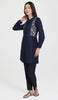 Marzo Embroidered Cotton Modest Buttondown Tunic - Navy
