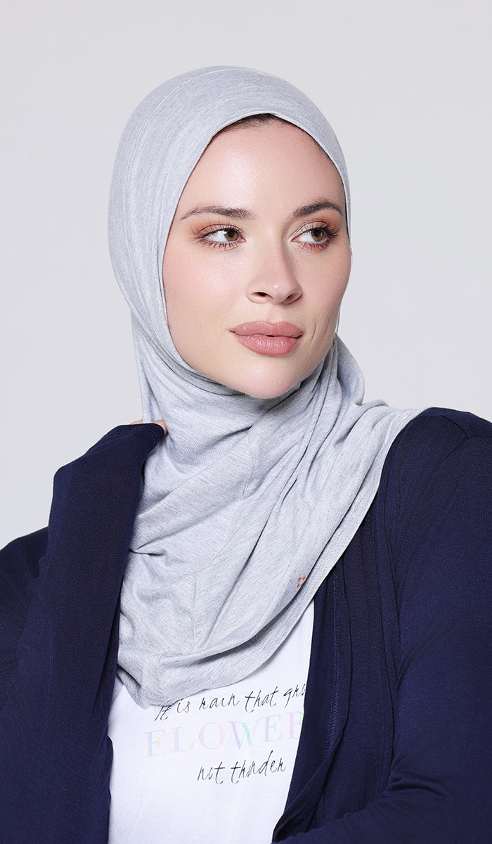 One Piece Stretch Sports Hijab - Light Gray Heather