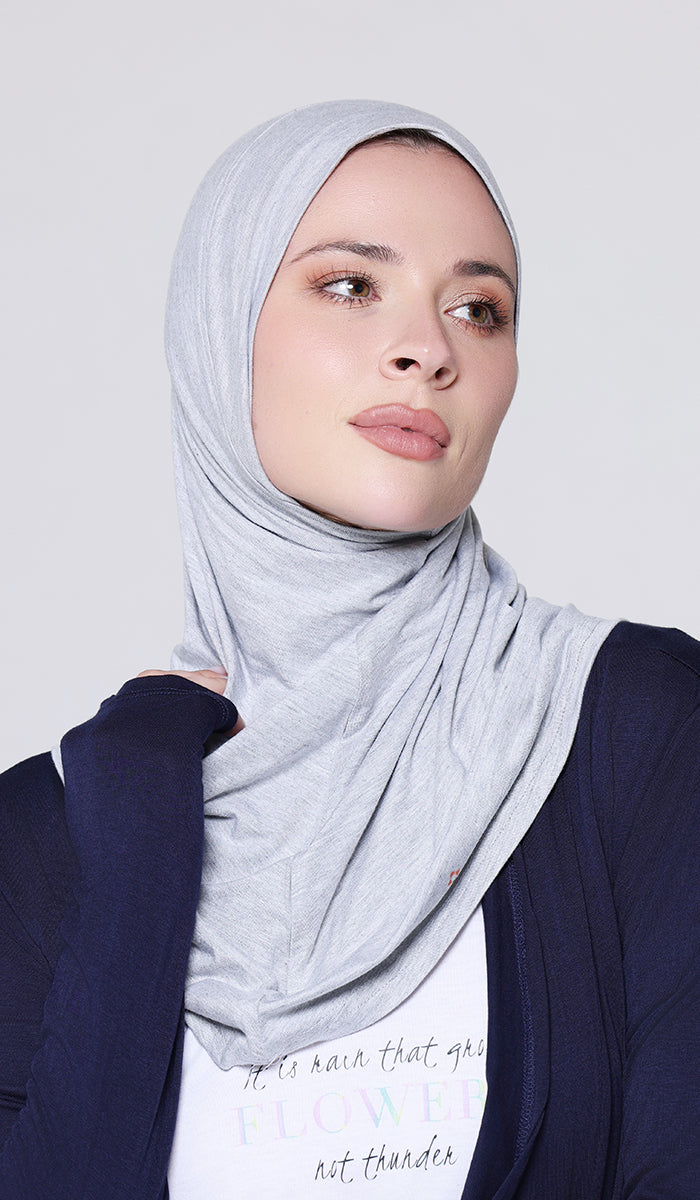 One Piece Stretch Sports Hijab - Light Gray Heather
