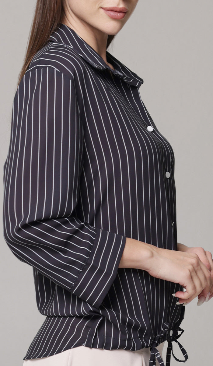 Parvin Pinstripe Button-down Shirt - Black - FINAL SALE