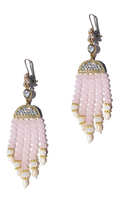 Pink Turkish Tassel Chandelier Earrings