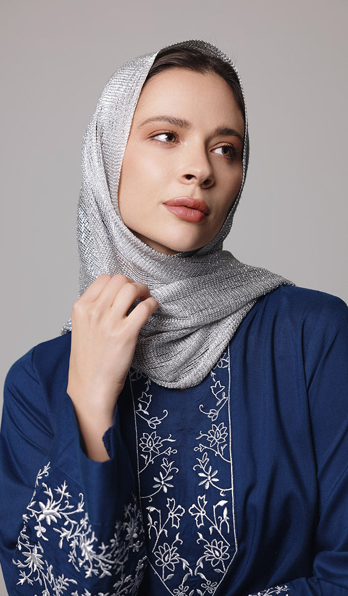 Silky Metallic Non-slip Shawl Hijab - Silver | Islamic Hijabs | Artizara Silky Metallic Non-slip Shawl Hijab - Silver | Islamic Hijabs | Artizara