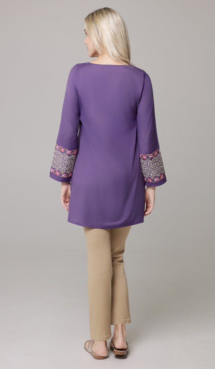Siyar Embroidered Modest Formal Tunic - Iris/Gold