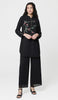 Uzma Chiffon Embroidered Long Modest Tunic - Black