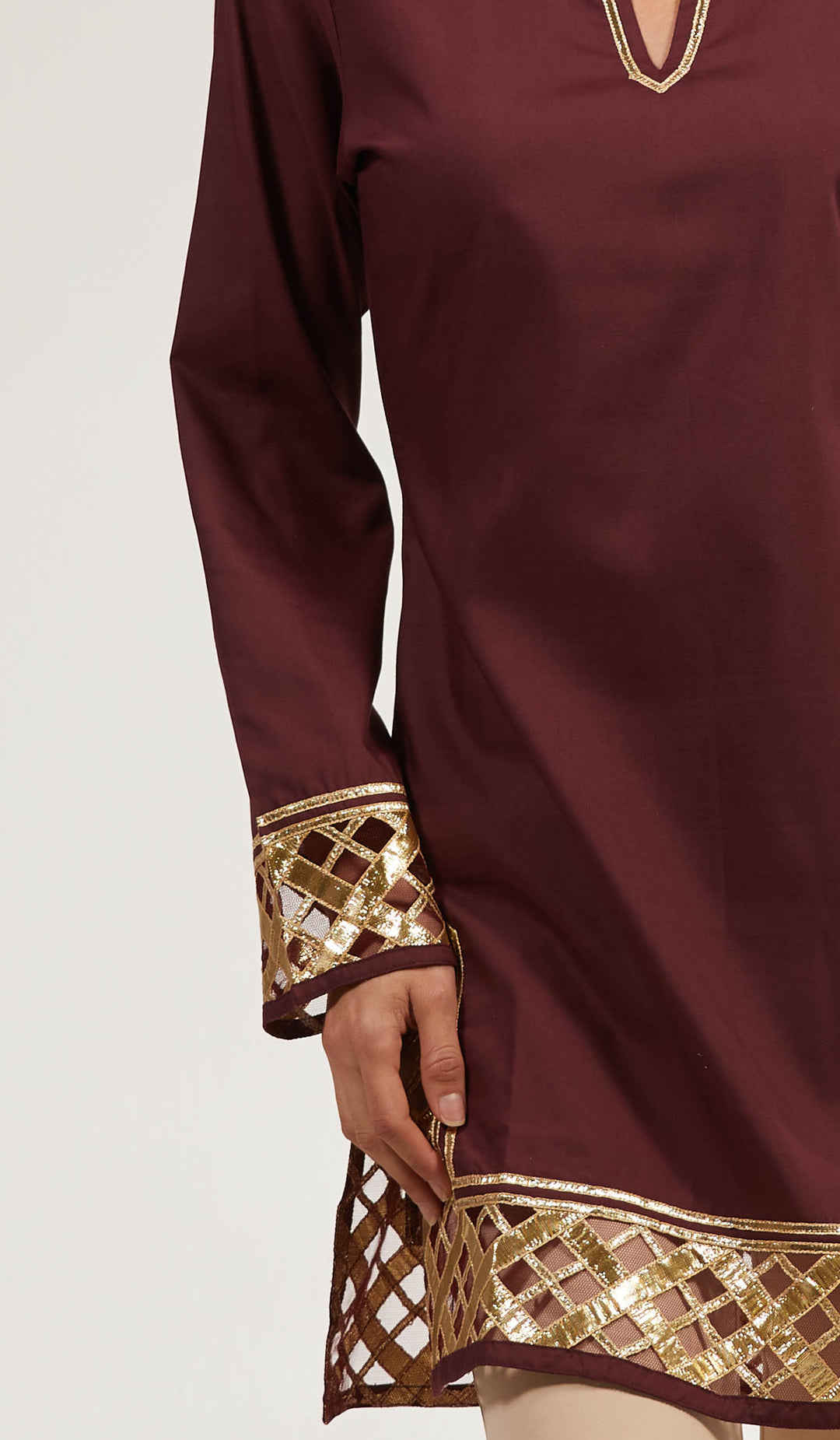 Embellishment details of Behnaz tunic in Orchid.