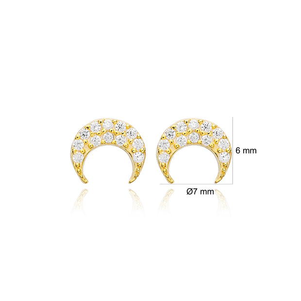 Hena Minimalist Sterling Silver Crescent Moon Stud Earrings - Gold
