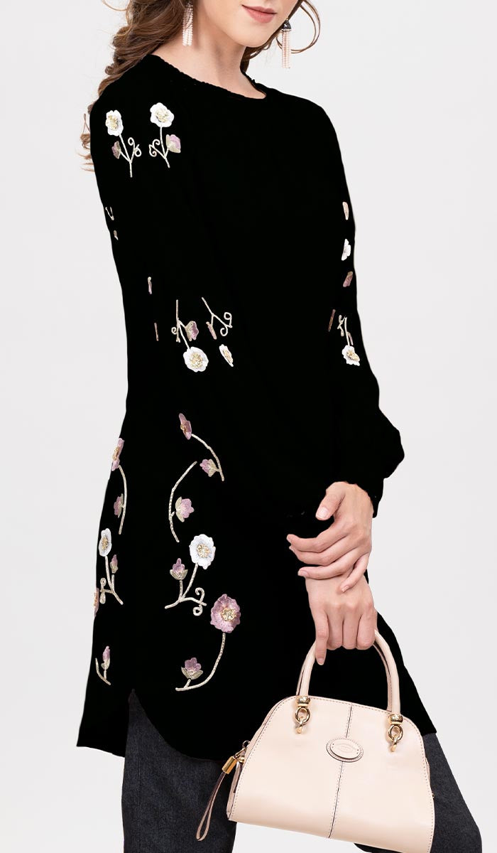 Iman Formal Embroidered Modest Tunic-Black | Muslim Clothing 