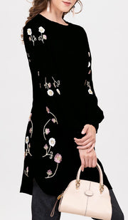 Iman Embroidered Formal Long Modest Tunic - Black
