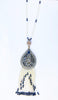 Long Turkish Tughra Tassel Necklace - White & Dark Blue